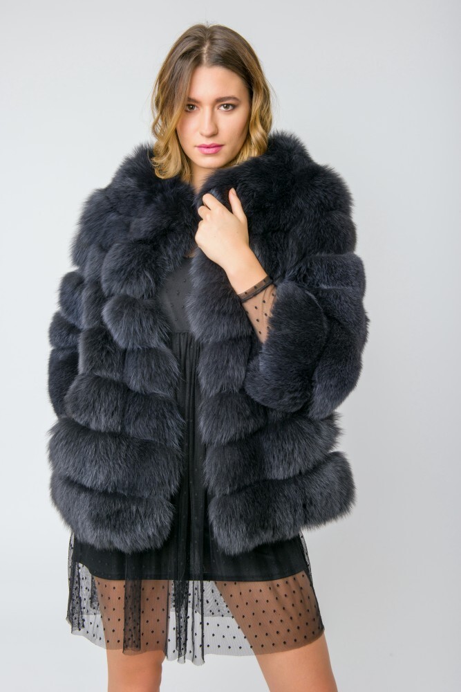 Dark grey clearance fur jacket